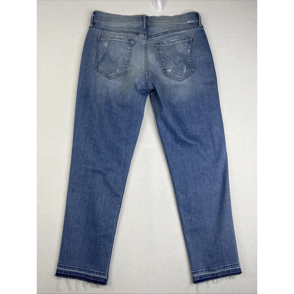 Mother Undone Drop Out Hem Cliffhanger Jeans Blue Size 27 Distressed Low Rise